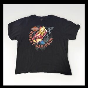 Harley-Davidson Pin Up Graphic T-Shirt Mens 2XL Black Racing Biker Tee